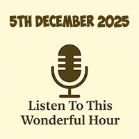 Click to listen to The Wonderful Hour episode on Libsyn, featuring a cosy radio setup evoking podcast nostalgia