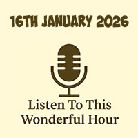 Click to listen to The Wonderful Hour episode on Libsyn, featuring a cosy radio setup evoking podcast nostalgia