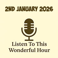 Click to listen to The Wonderful Hour episode on Libsyn, featuring a cosy radio setup evoking podcast nostalgia