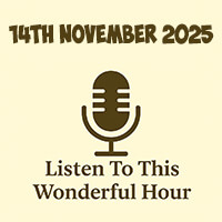 Click to listen to The Wonderful Hour episode on Libsyn, featuring a cosy radio setup evoking podcast nostalgia