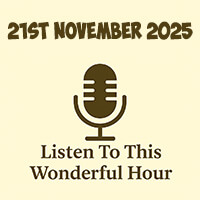 Click to listen to The Wonderful Hour episode on Libsyn, featuring a cosy radio setup evoking podcast nostalgia