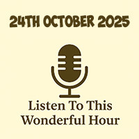 Click to listen to The Wonderful Hour episode on Libsyn, featuring a cosy radio setup evoking podcast nostalgia